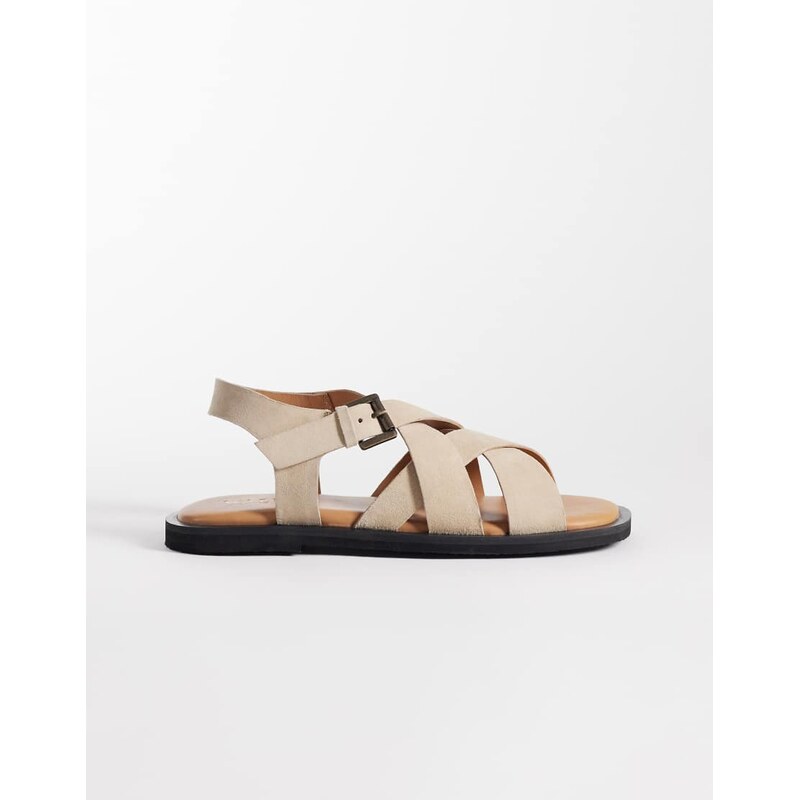 Walk London Sophia cross strap sandal in stone suede-Neutral