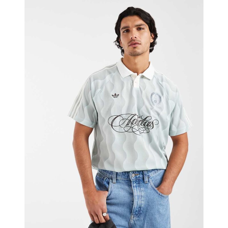 adidas Originals summer jersey with script logo in sage green 115743878