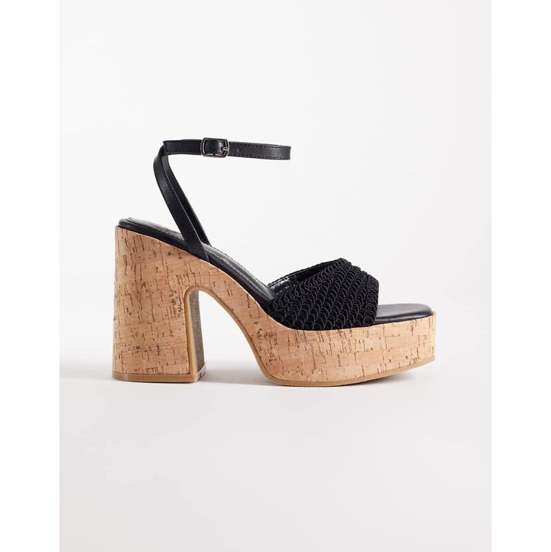 South Beach crochet cork heeled sandals in black 115743891