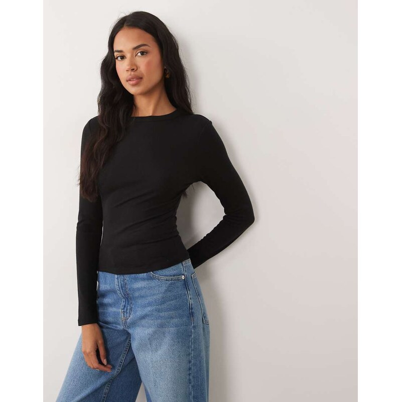 ASOS DESIGN soft long sleeve shrunken tee in black