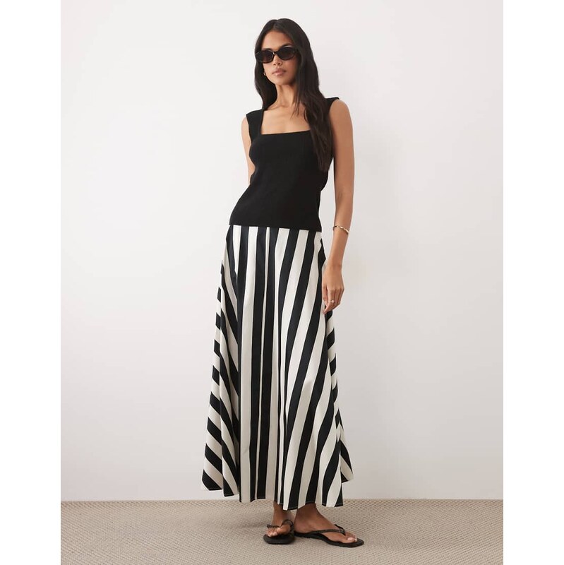 ASOS DESIGN cotton sateen volume circle skirt in stripe-Multi