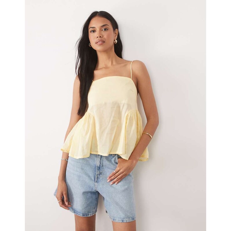 ASOS DESIGN ruched side cami in buttermilk-Yellow