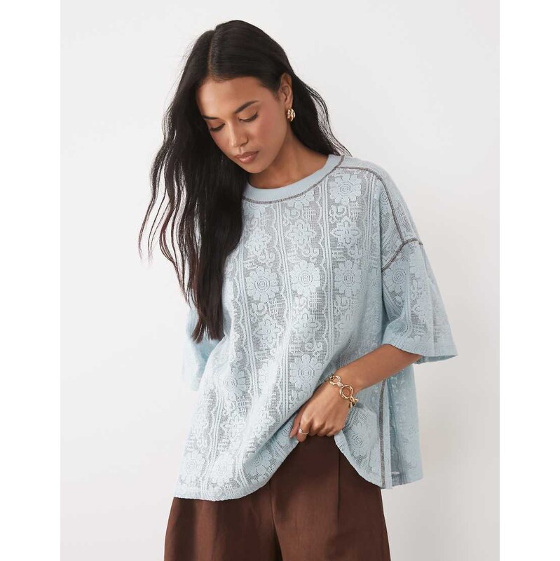 ASOS DESIGN jersey crochet oversized t-shirt in baby blue-Multi 115743921