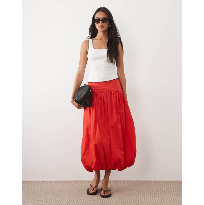 ASOS DESIGN dropped waist bubble maxi skirt in red 115743929