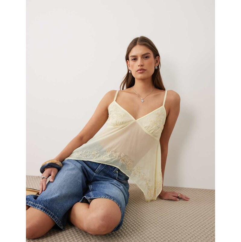 Miss Selfridge embellished cami top in buttermilk-Yellow 115743931