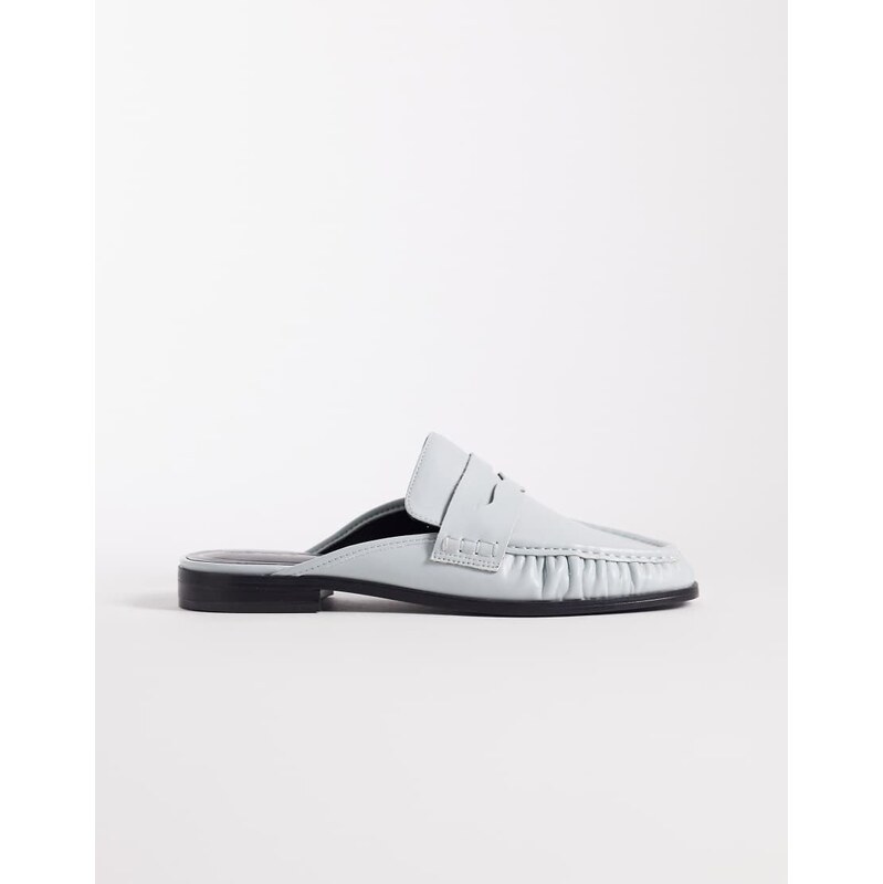 ASOS DESIGN Mouse ruched detail loafer mules in pale blue 115743938