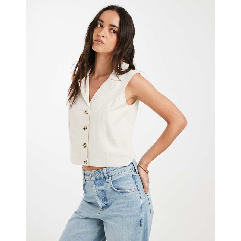 JDY tailored waistcoat with linen in oatmeal-White