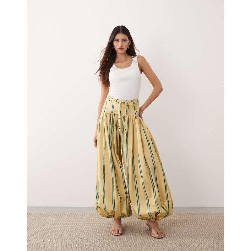 ARRANGE balloon trousers with tie waist in yellow stripe-Multi