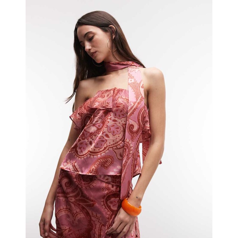 Reclaimed Vintage Limited Edition satin bandeau top with frill