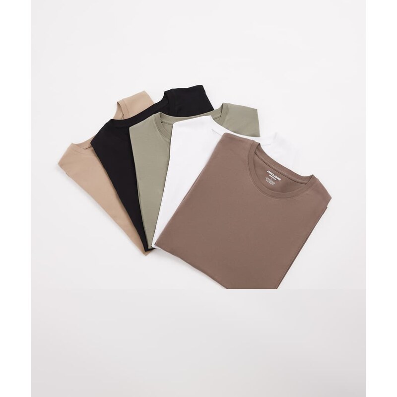 Jack & Jones 5 pack slim t-shirts in neutral tones