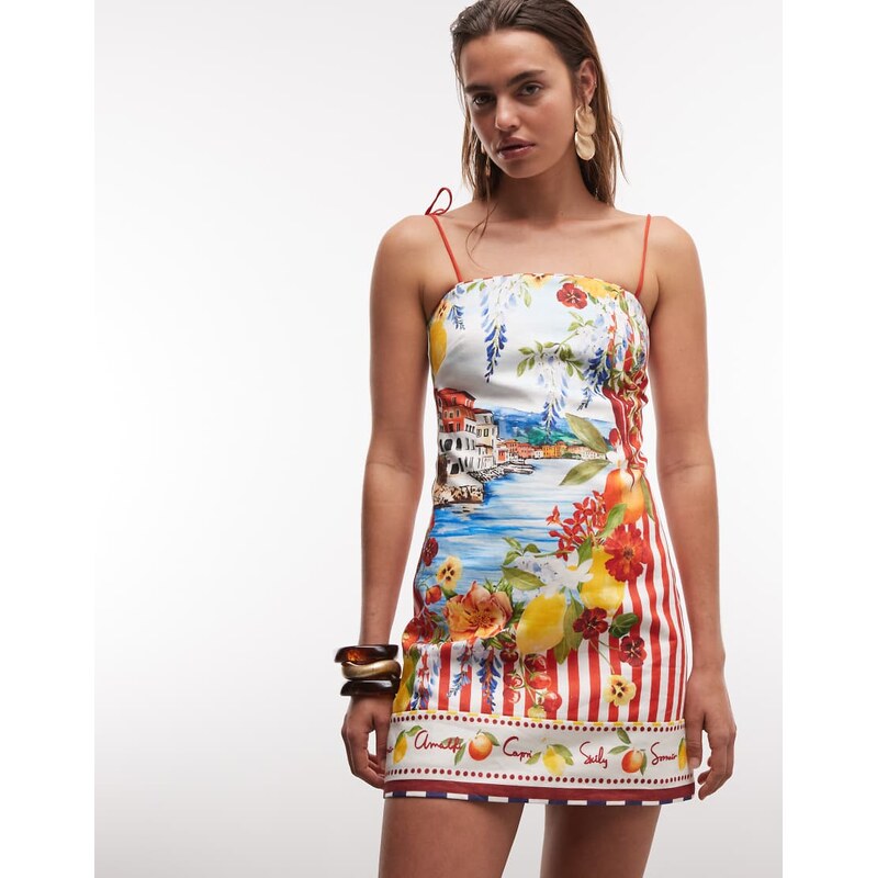 Forever New mini dress in postcard print-Multi 115743953