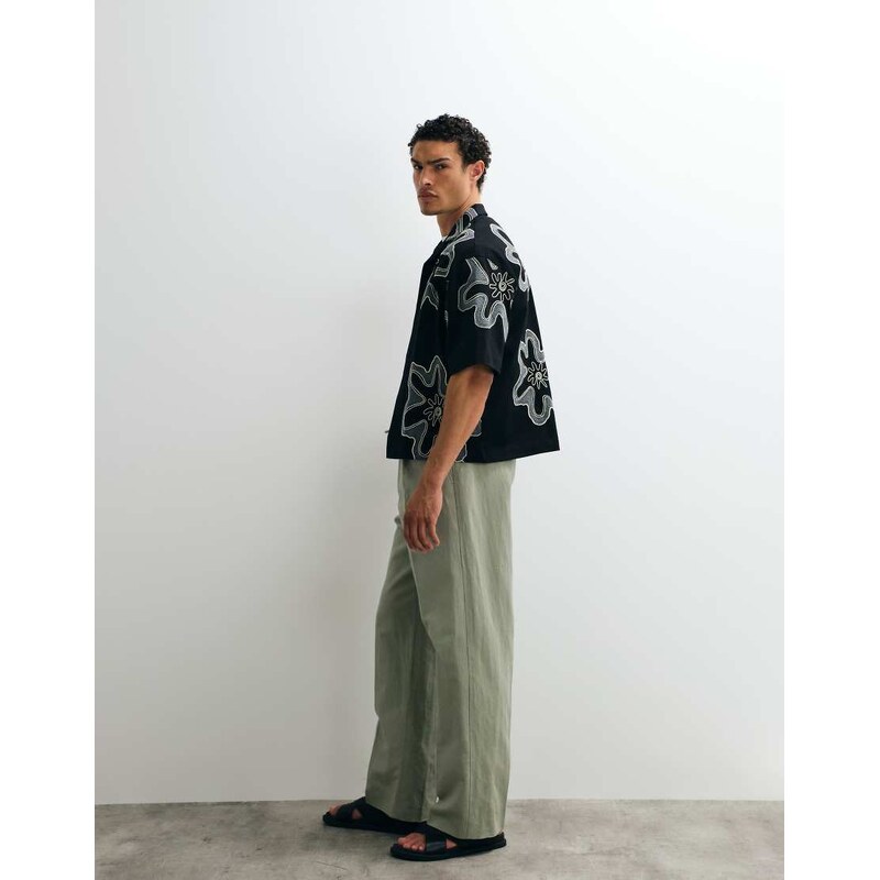 ASOS DESIGN linen rich tailored wide leg pull on trousers in sage green