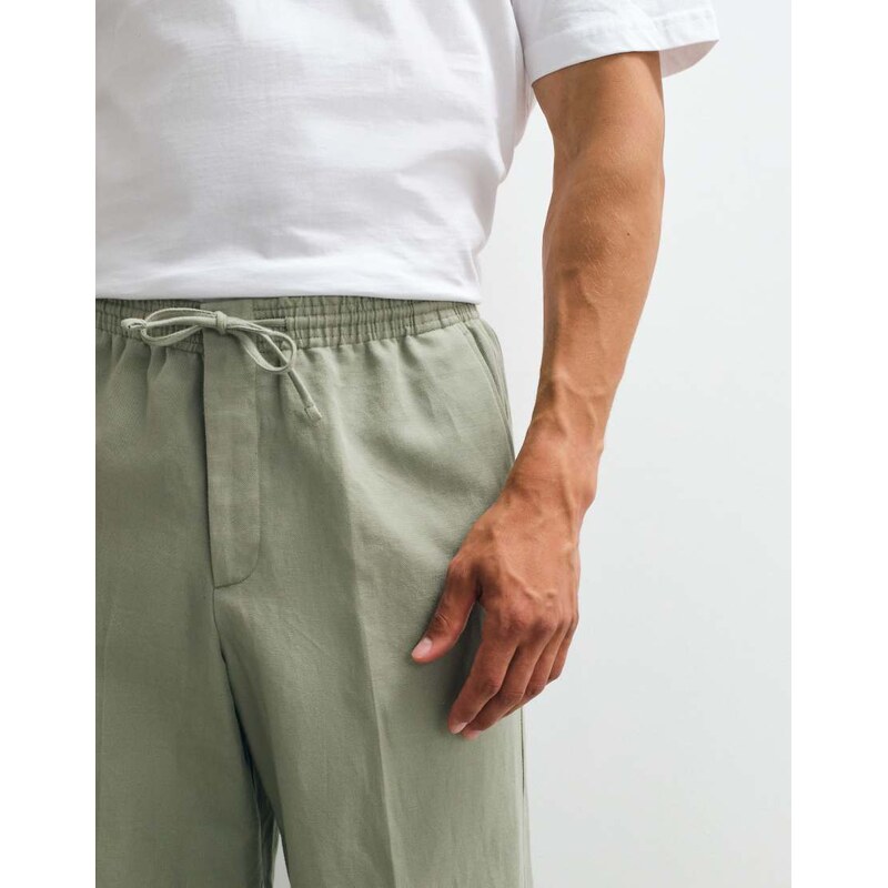 ASOS DESIGN linen rich tailored wide leg pull on trousers in sage green