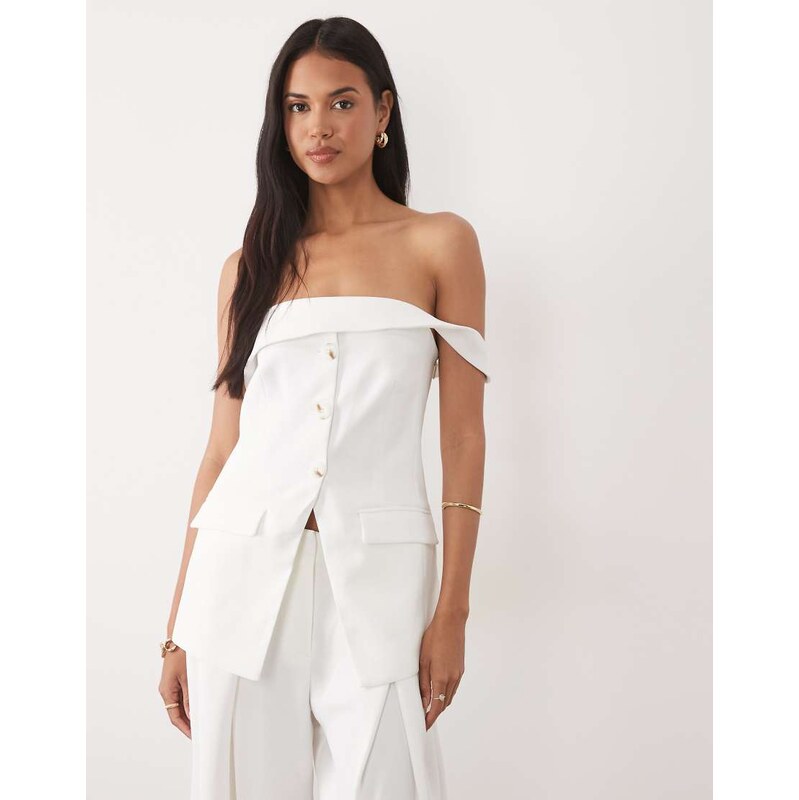 ASOS DESIGN Tailored bandeau button through waist coat in white 115743972