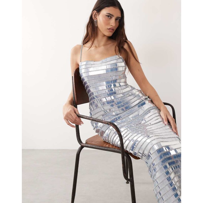 ARRANGE linear encrusted column cami maxi dress in ice blue 115743978