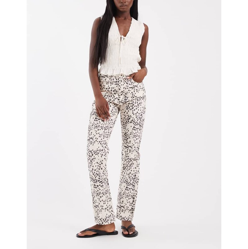ASOS DESIGN 90s straight crop jean in dalmation print-Multi 115743981