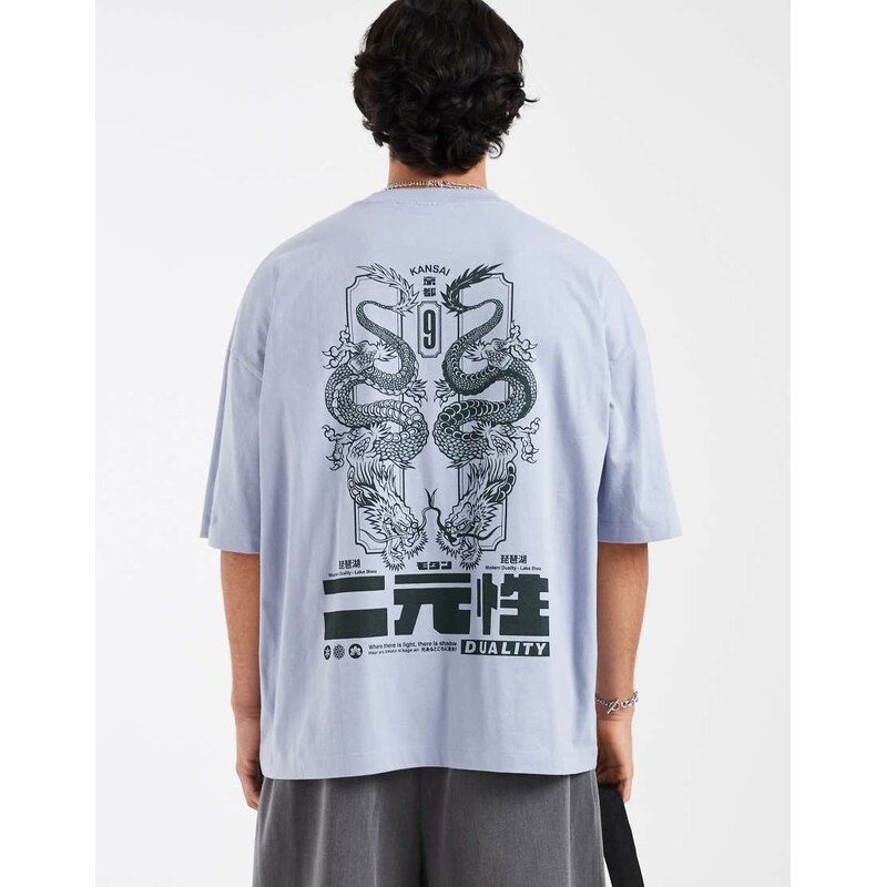ASOS DESIGN oversized t-shirt with dragon graphic in blue
