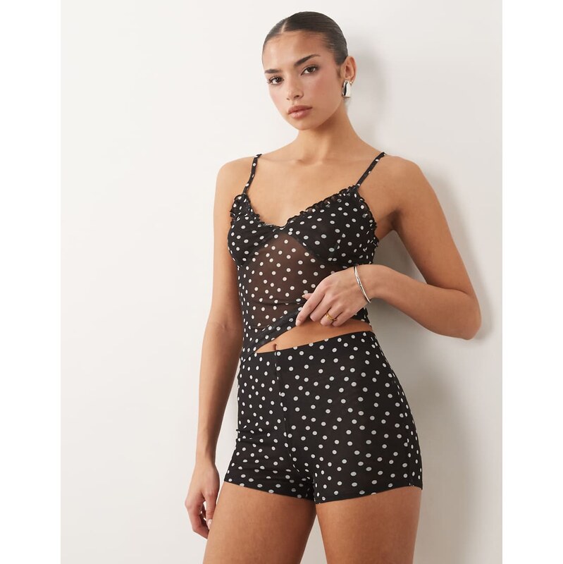 ASOS DESIGN sheer mesh mini short in black polka dot-Multi