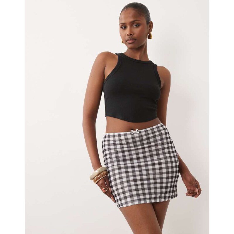 ASOS DESIGN sheer mesh mini skirt in black gingham-Multi 115744020