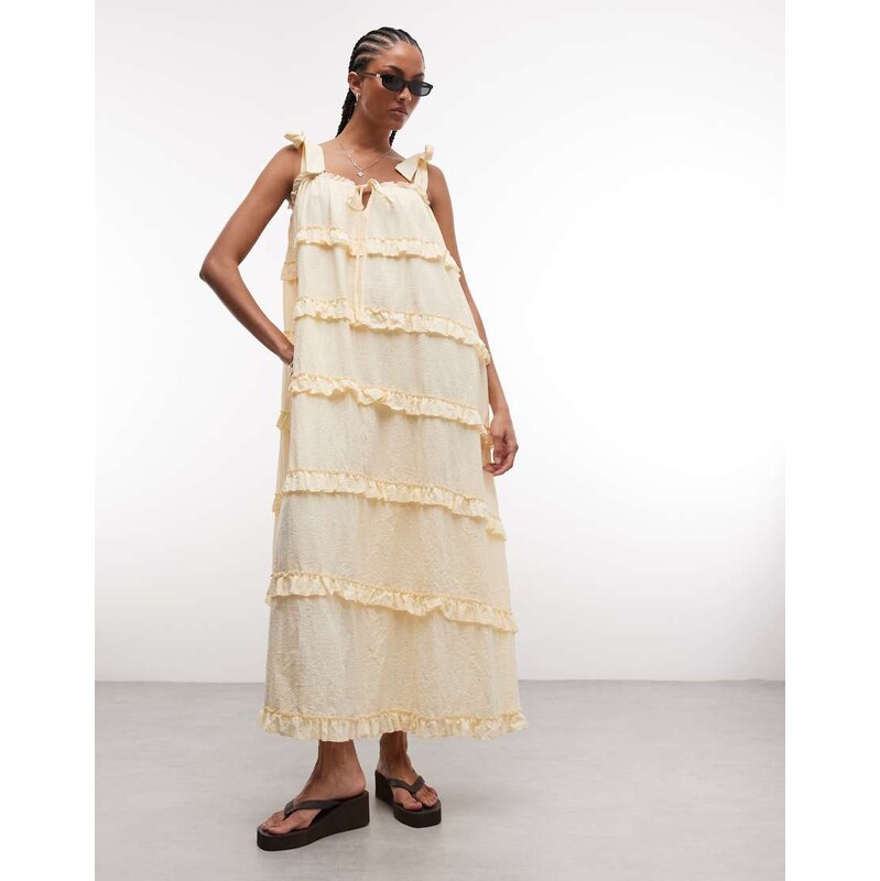 Daisy Street chuck on smock maxi dress with ruffles in butter