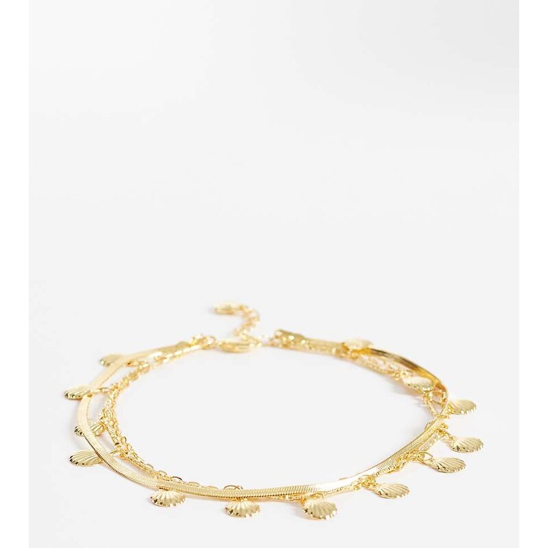 Orelia shell fringe multi-row anklet in 18k gold plated 115744032