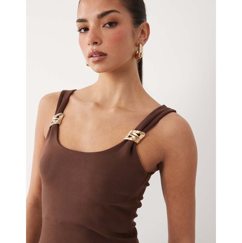 ASOS DESIGN compact cotton tank top with gold trim in chocolate-Brown 115744057