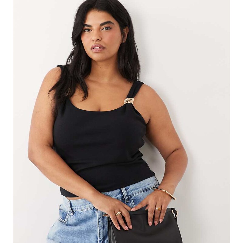 ASOS Curve ASOS DESIGN Curve compact cotton tank top with gold trim in 115744058