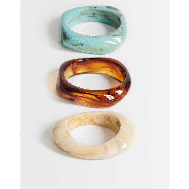Topshop Freddie 3 pack resin bangles in cream, turquoise and brown 115744063