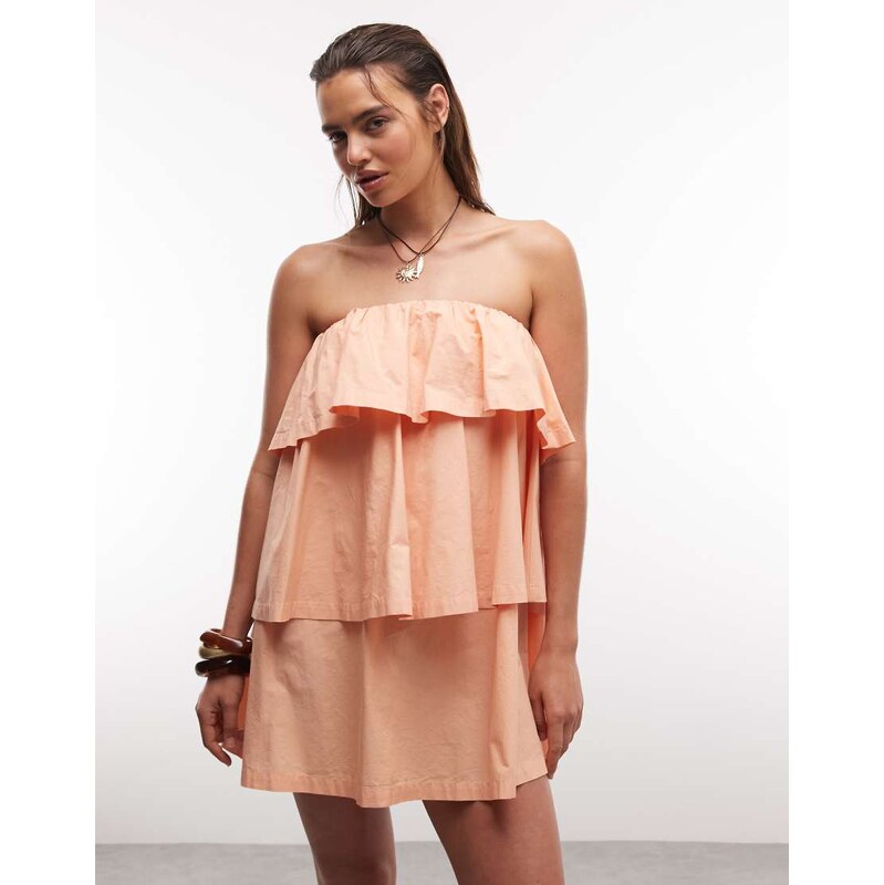 ASOS DESIGN mini bandeau dress with ruffle details in peach
