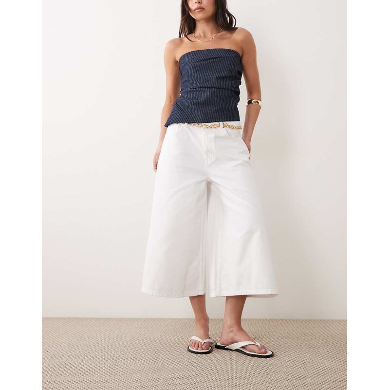 ASOS DESIGN crop wide leg jeans in white with chain belt 115744065