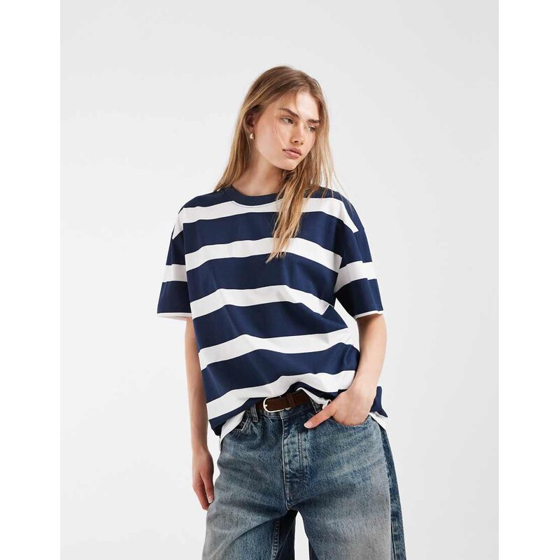 ASOS DESIGN oversized t-shirt in navy stripe-Multi 115744072