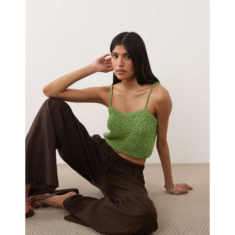 ASOS DESIGN textured knit bra top in green 115744074