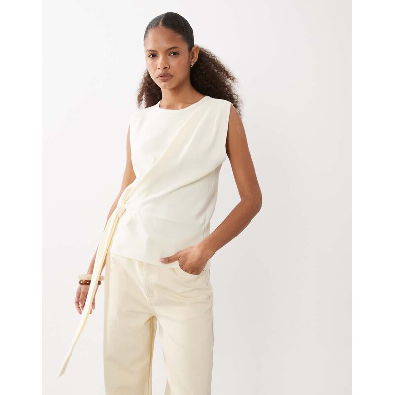 ASOS DESIGN draped asymmetric vest in cream-White 115744094