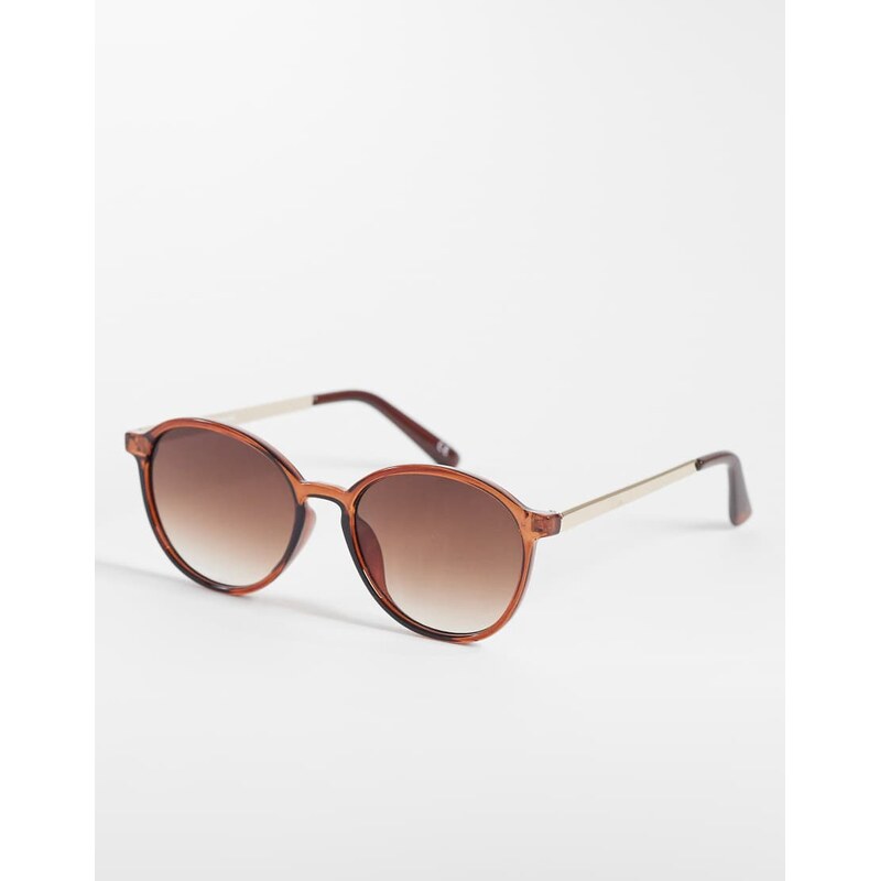 ASOS DESIGN round sunglasses with metal temples in crystal brown