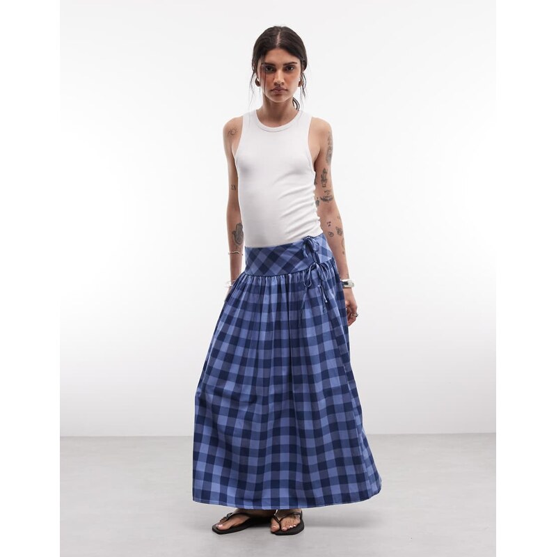 COLLUSION drop waist maxi skirt in blue check 115744104