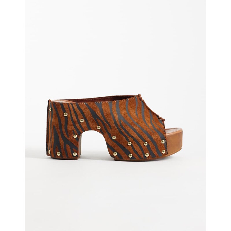 ASOS DESIGN Hadley premium heeled mule clogs in zebra suede-Multi 115744105