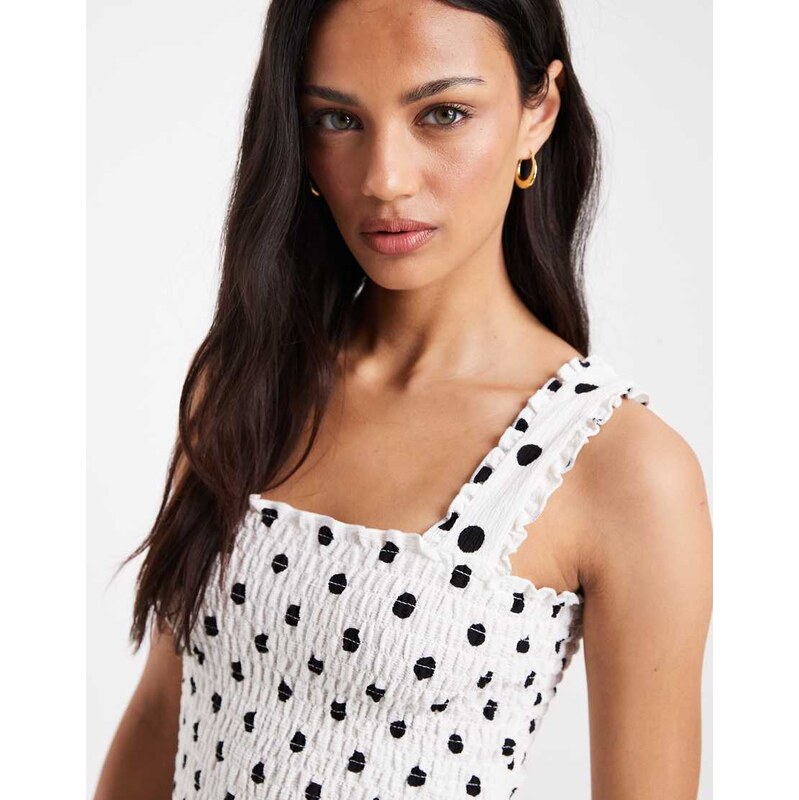 Pieces wide strap smock top in white and blak polka dot 115744120