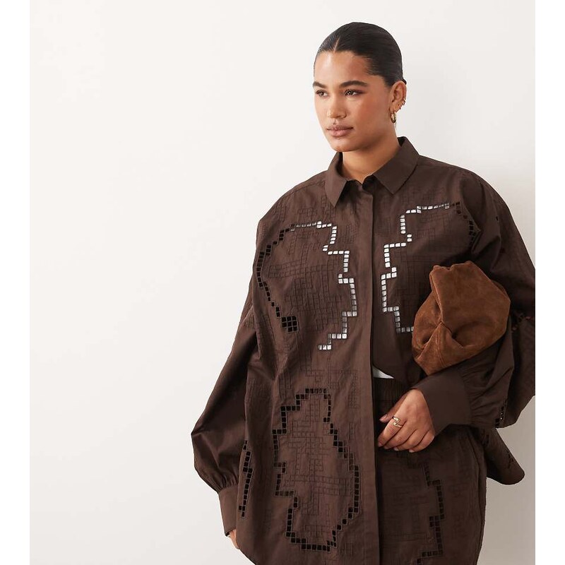 ARRANGE Curve oversized shirt co-ord with cutwork embroidery in 115744132