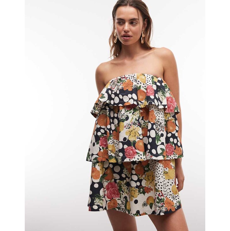 ASOS DESIGN mini bandeau dress with ruffle details in fruit
