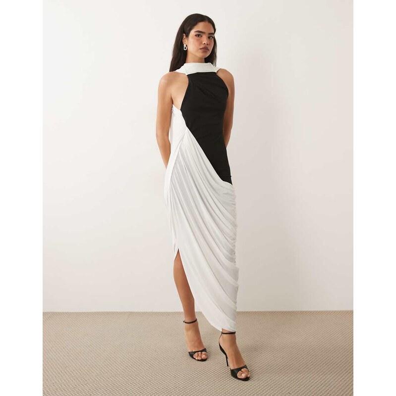 ASOS DESIGN midi dress with draped skirt into scarf detailing in
