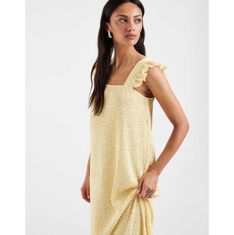 Pieces plisse maxi dress with frill sleeves in pastel yellow floral 115744156