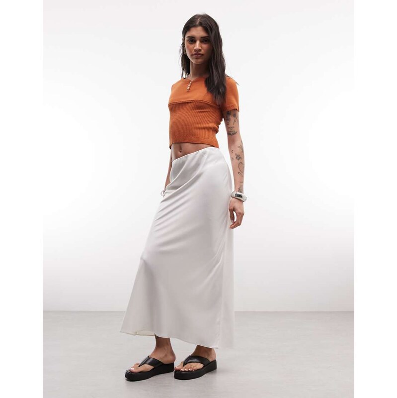 ASOS DESIGN satin bias midi skirt in winter white 115744157