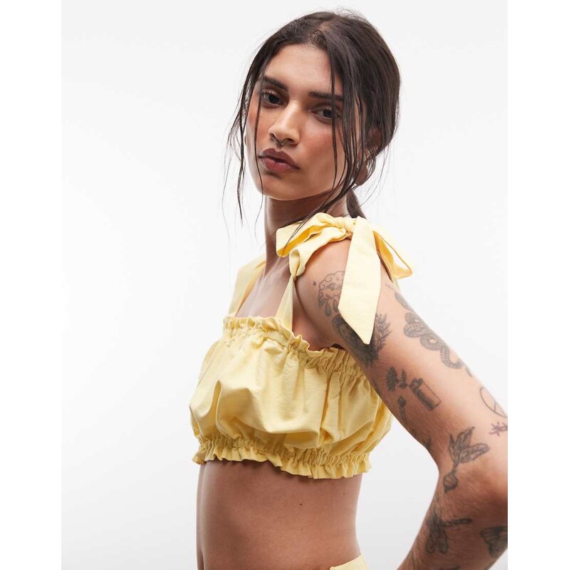 ASOS DESIGN ruffle detail top with bow tie straps co-ord in yellow 115744160