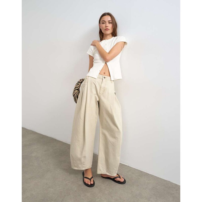 Topshop Cocoon mid rise barrel jean in oat-Neutral 115744166