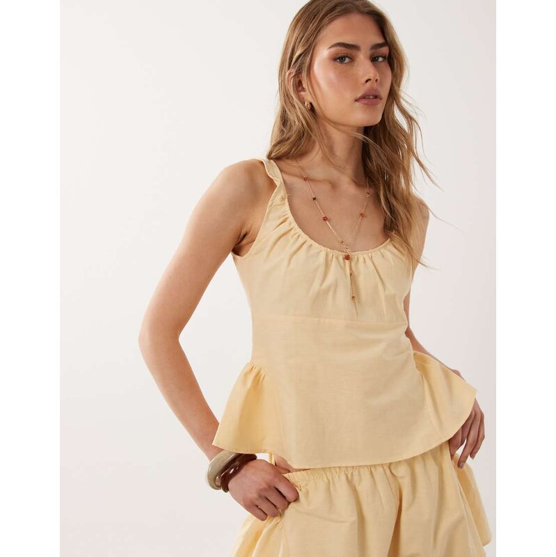ASOS DESIGN linen blend godet waist strappy top in buttermilk co ord 115744167