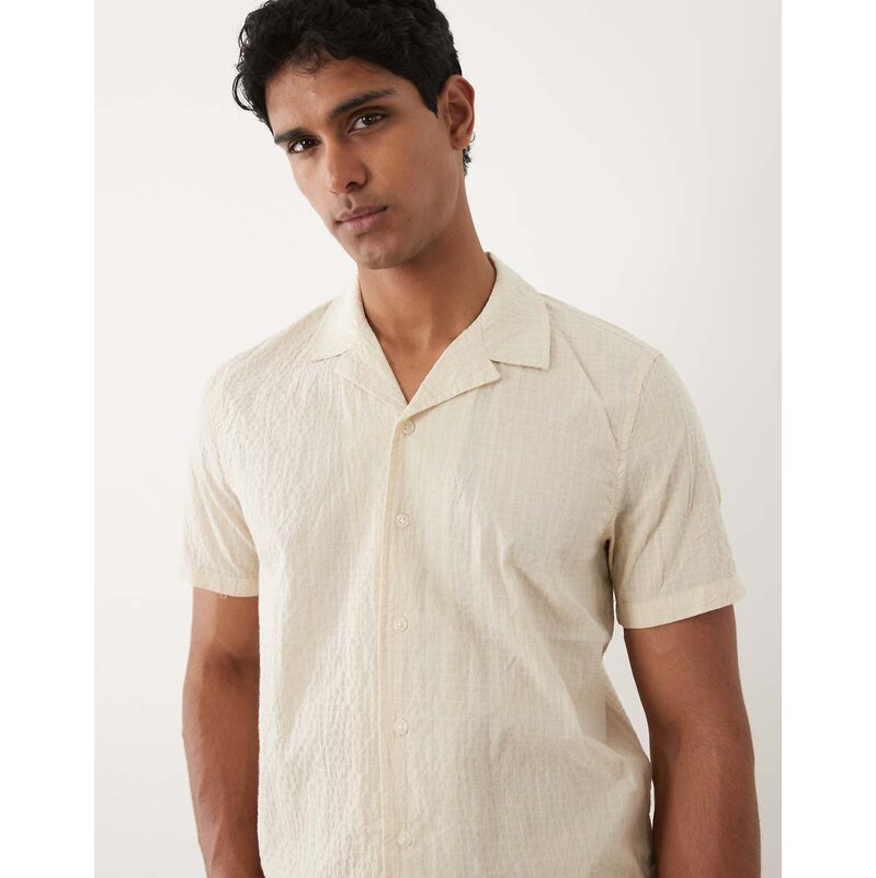 BLEND cotton-rich regular fit lightweight seersucker cuban shirt