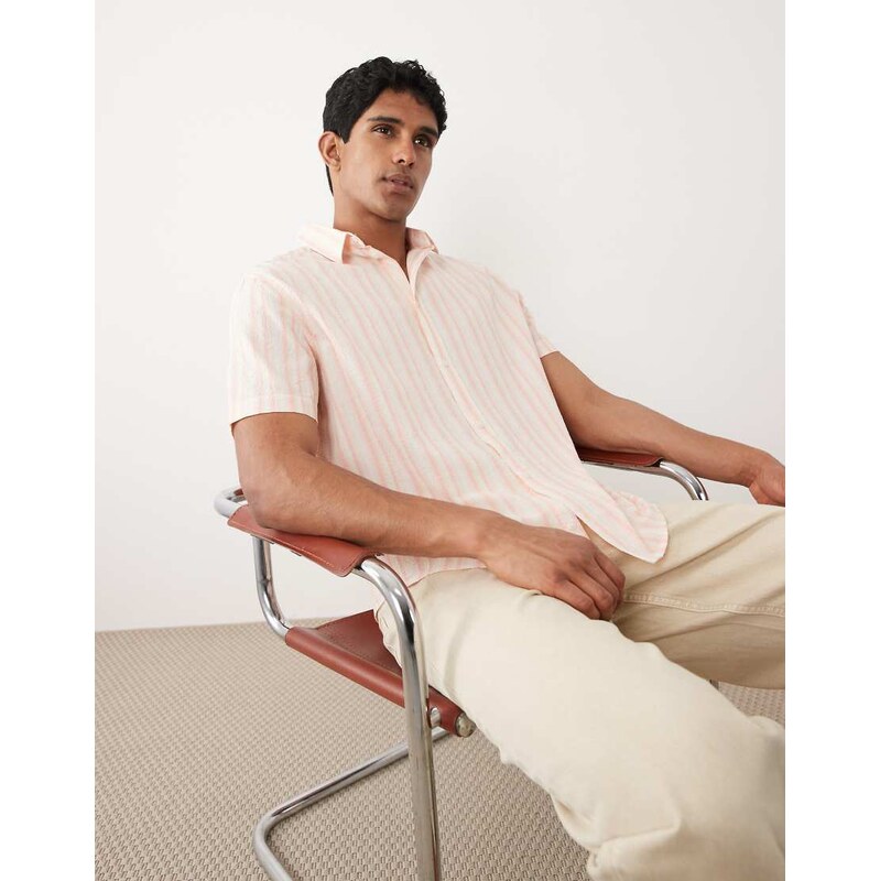 BLEND cotton-rich regular fit shirt in peach stripe-Pink