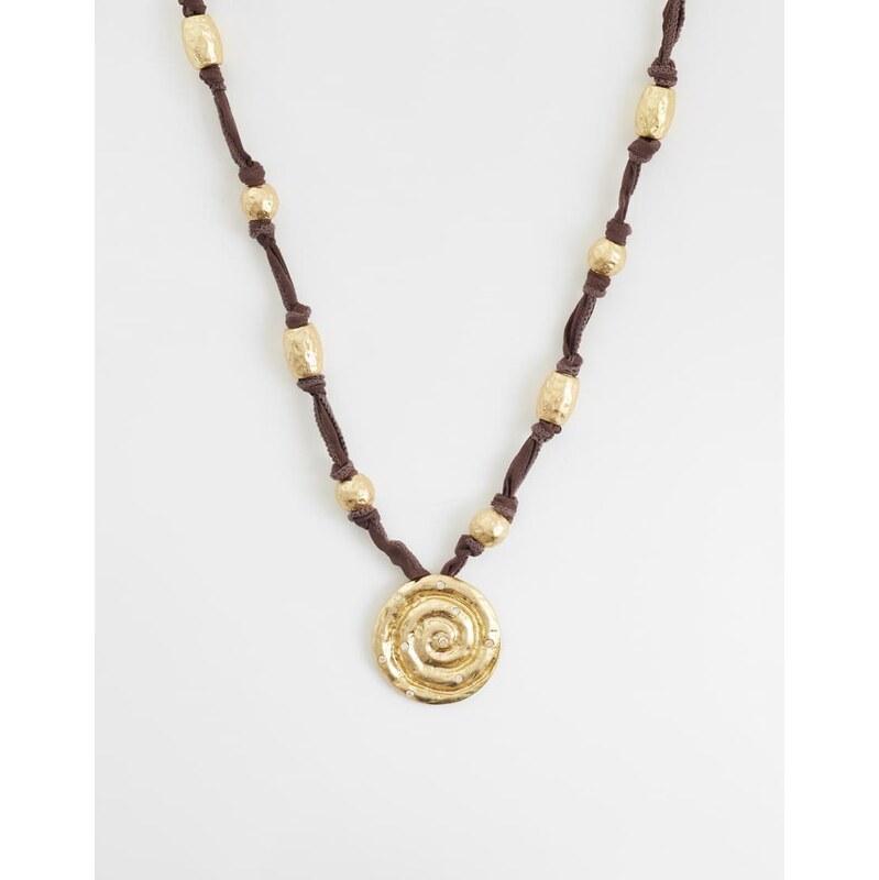 Mango rustic gold beaded necklace in brown 115744183