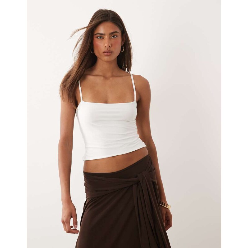 Missyempire double sculpted slinky thin strap cami top in white 115744189