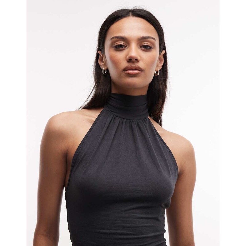 Weekday halterneck top with open back in dark grey 115744214